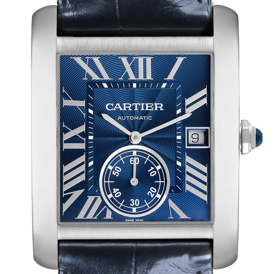 Cartier Tank MC Blue Dial Automatic Steel Mens Watch WSTA0010 Card