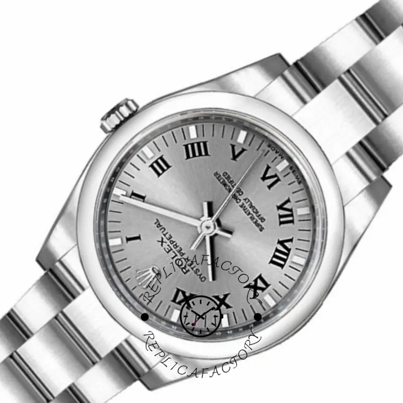 Rolex Oyster Perpetual 176200 Rhodium Grey Roman Numeral Dial 26mm Lady Replica Watch