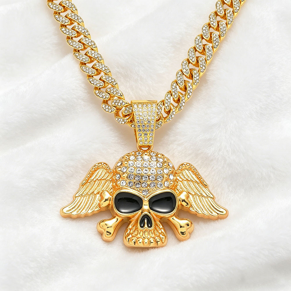 Winged Skull Talisman Necklace, 14K Gold/Silver Plated Cuban Chain, Protection & Shadow Work Energy