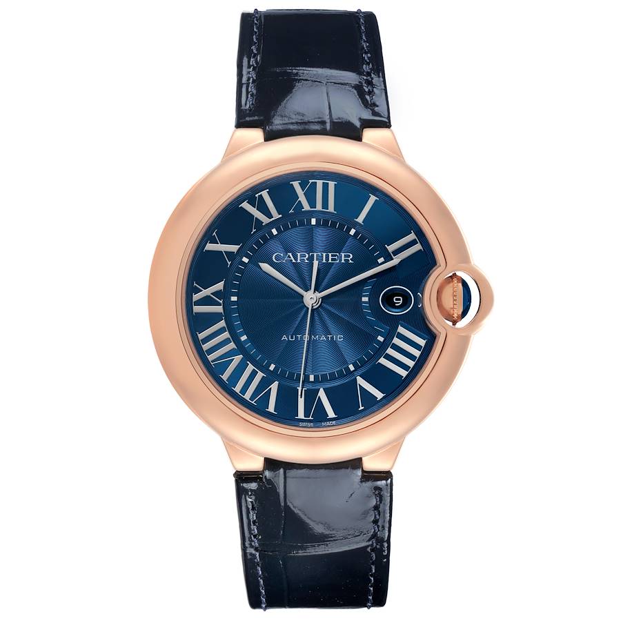 Cartier Ballon Bleu 42 Automatic Blue Dial Rose Gold Mens Watch WGBB0036