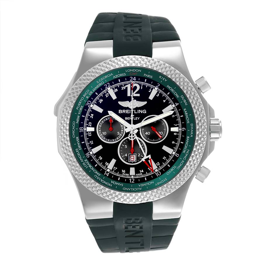 Breitling Bentley GMT Black Dial Steel Mens Watch A47362 Papers