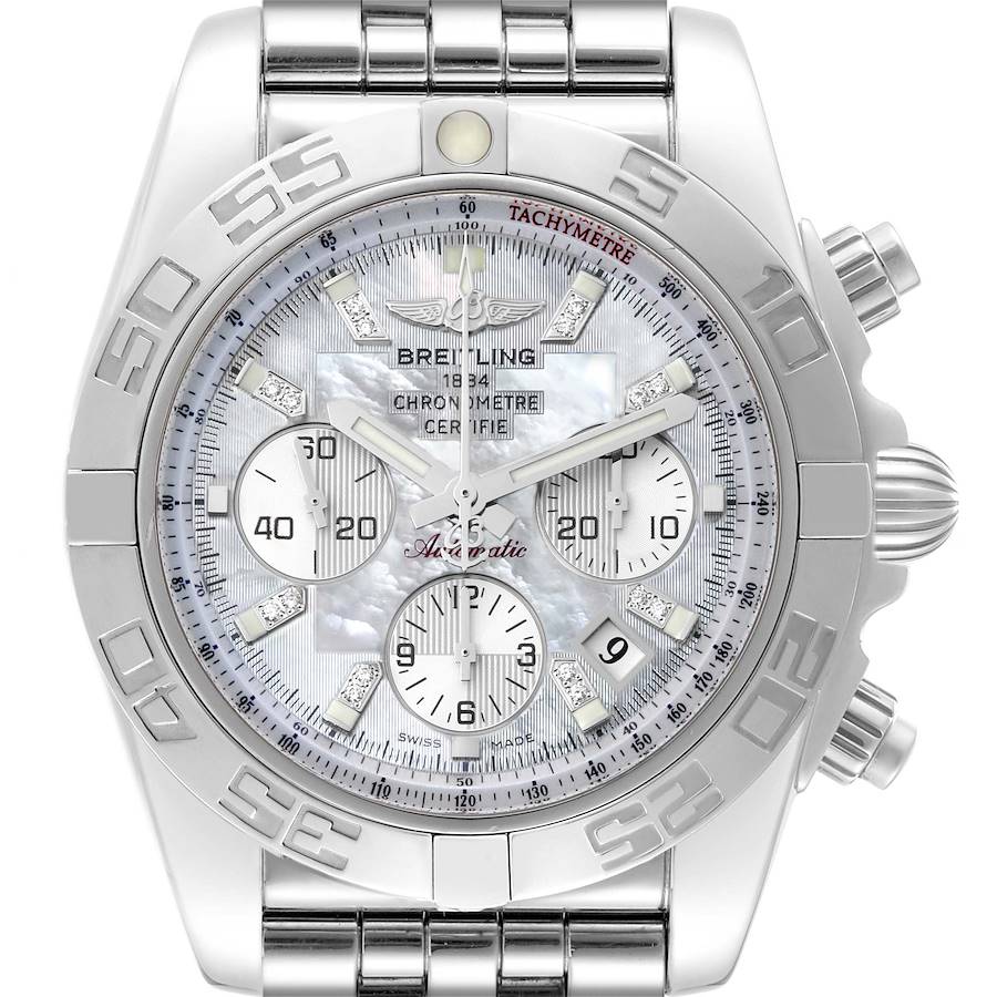 Breitling Chronomat 01 Mother of Pearl Diamond Dial Steel Mens Watch AB0110 Papers