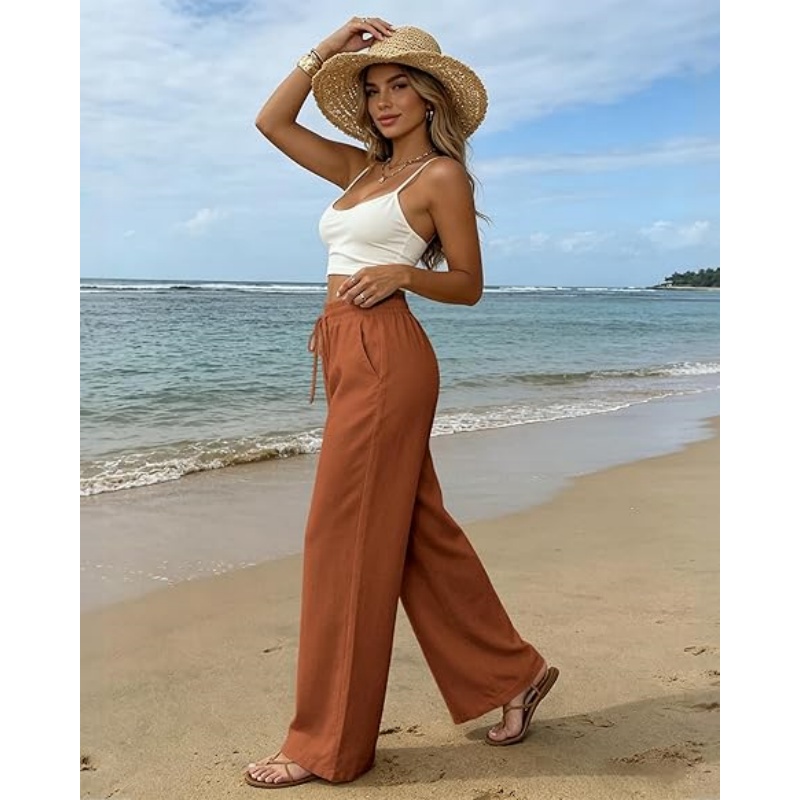 Womens Casual Linen Wide Leg Pants