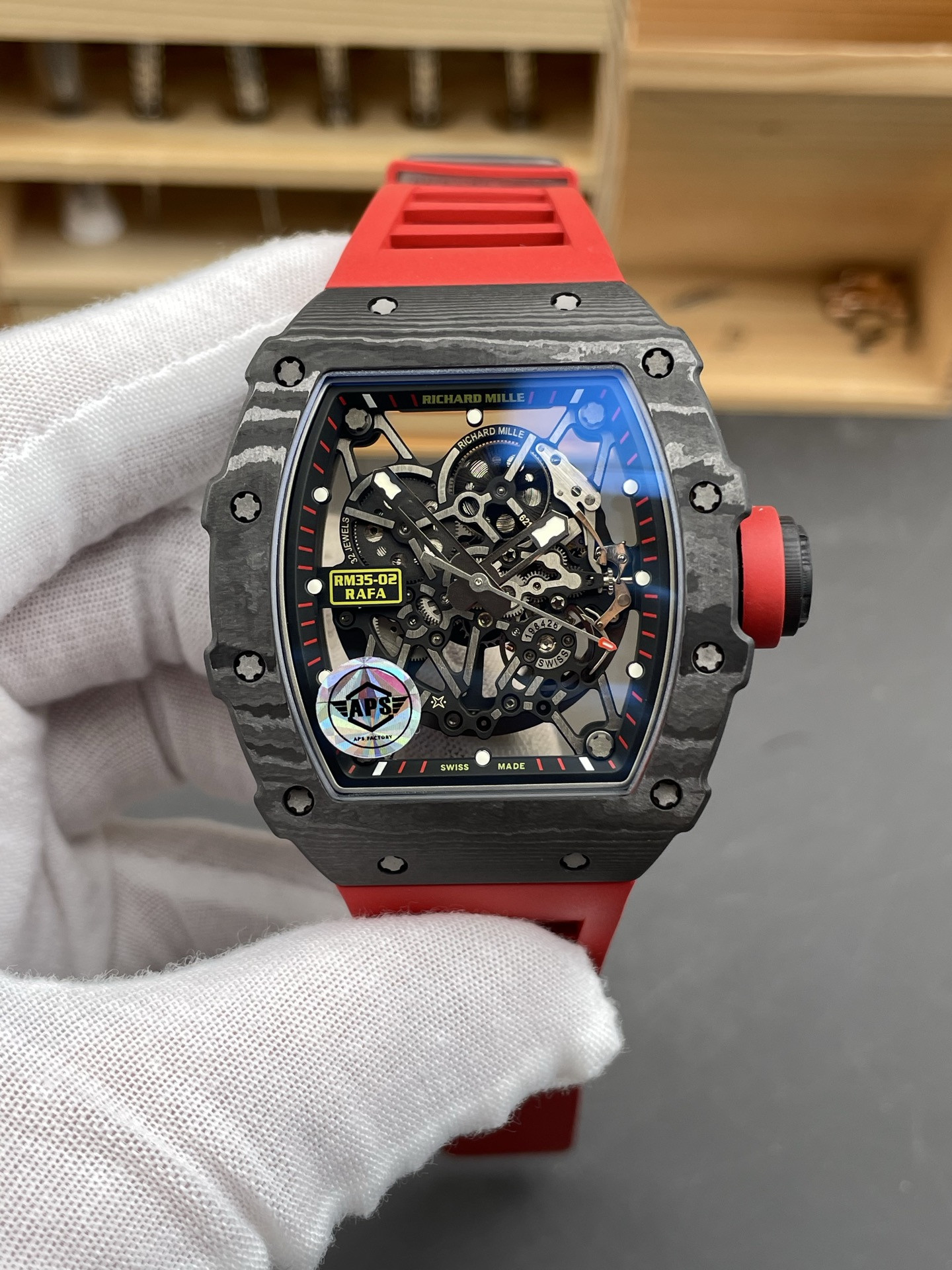 RM35-02 Carbon Fiber Red Bezel APS Factory