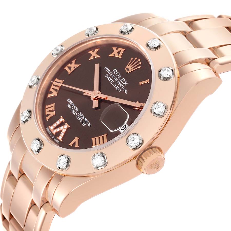 Rolex Pearlmaster Chocolate Dial Rose Gold Diamond Ladies Watch 81315