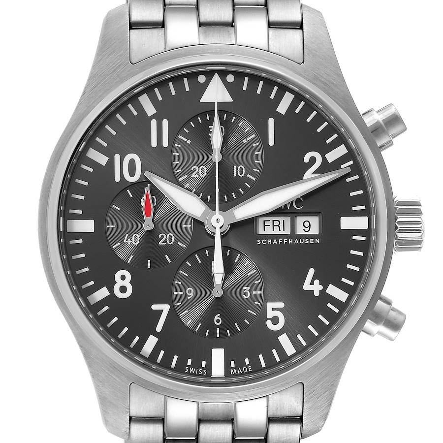 IWC Pilot 41mm Gray Dial Chronograph Steel Mens Watch IW388102