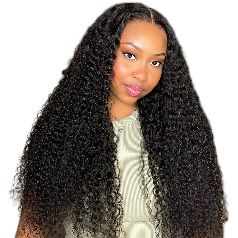 Megalook 28-30Inch 4x4 Lace Invisible Knots Jerry Curly Natural Black Realistic Hairline Preplucked With Baby Hair