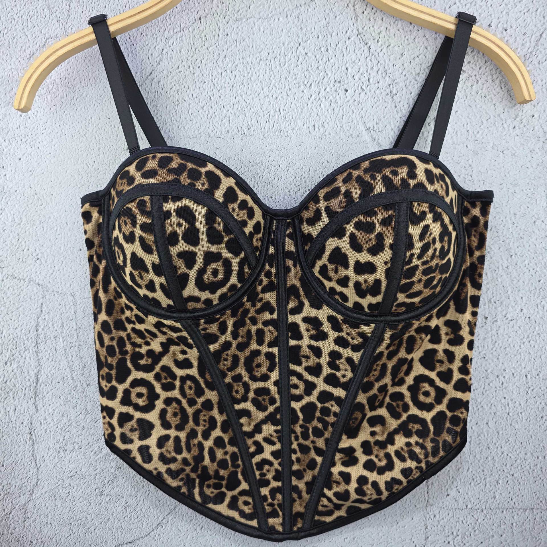 Women summer sexy leopard print fishbone bustier camisole top