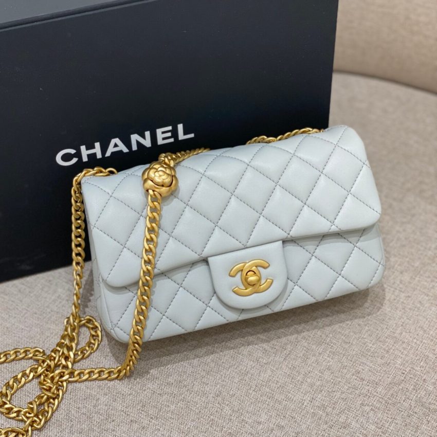 CHANEL Camellia Flap Light Blue