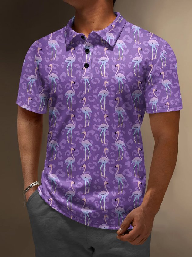 Moisture-wicking Golf Polo Ombre Flamingo Leopard Print
