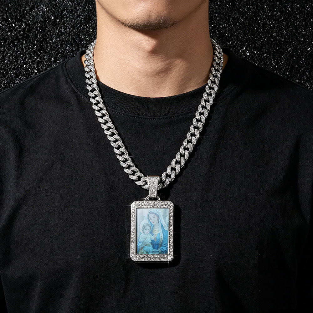 Virgin Mary & Child Iced Out Cuban Link Necklace ✨ Divine Mother Protection & Family Blessing Talisman