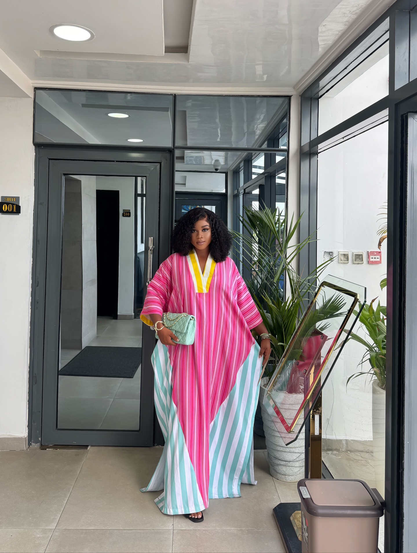 Women African Spring V-Neck Striped Maxi Dress