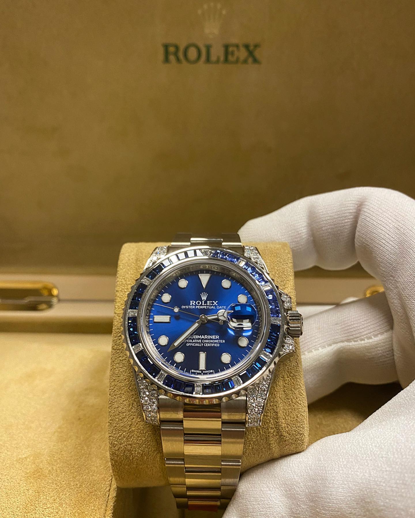 Rolex Submariner Date 116659 SABR 18K White Gold Diamonds Sapphires Unworn