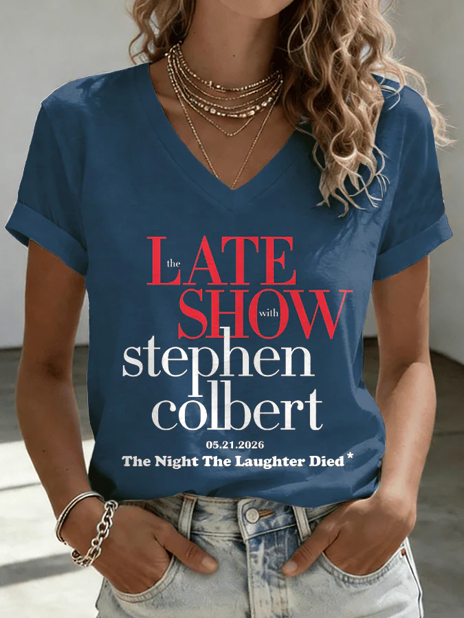 V-Neck Retro Late Show 05.21.2026 The Night The Laughter Died Print T-Shirt