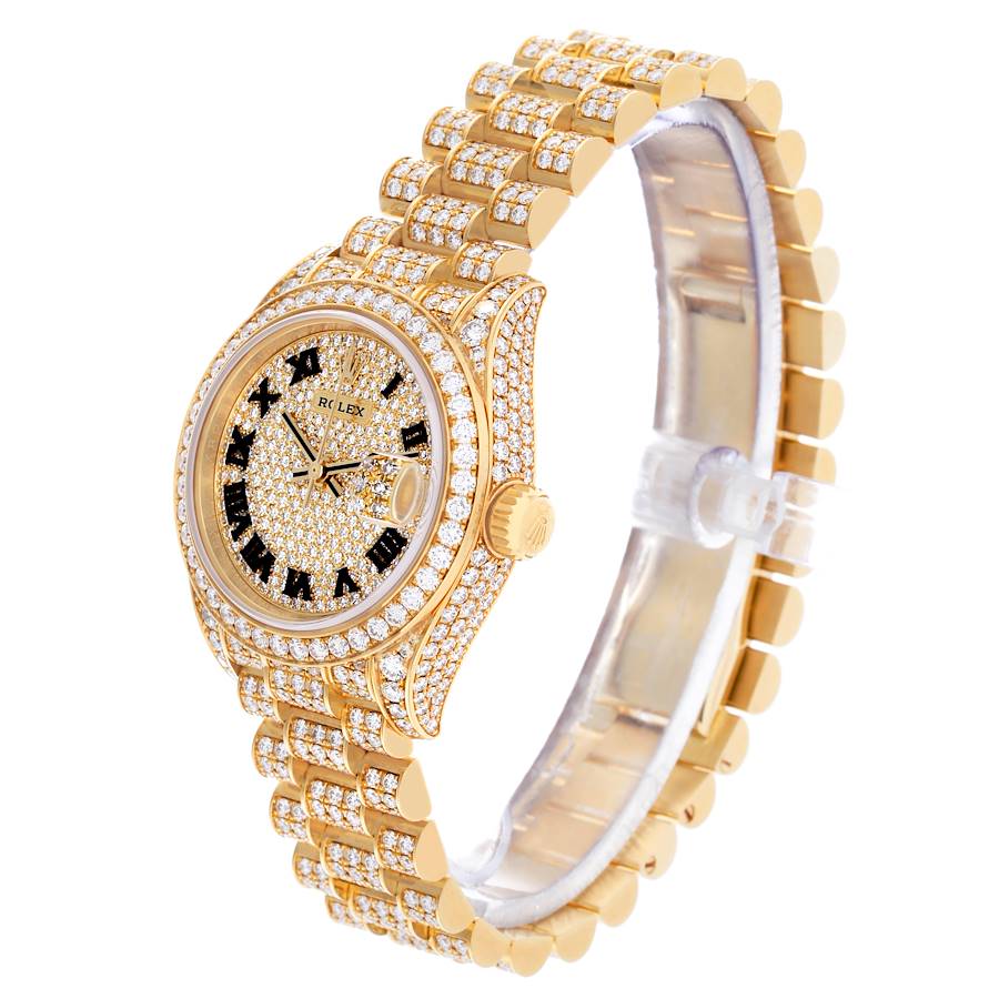 Rolex President Yellow Gold Pave Diamond Ladies Watch 279458