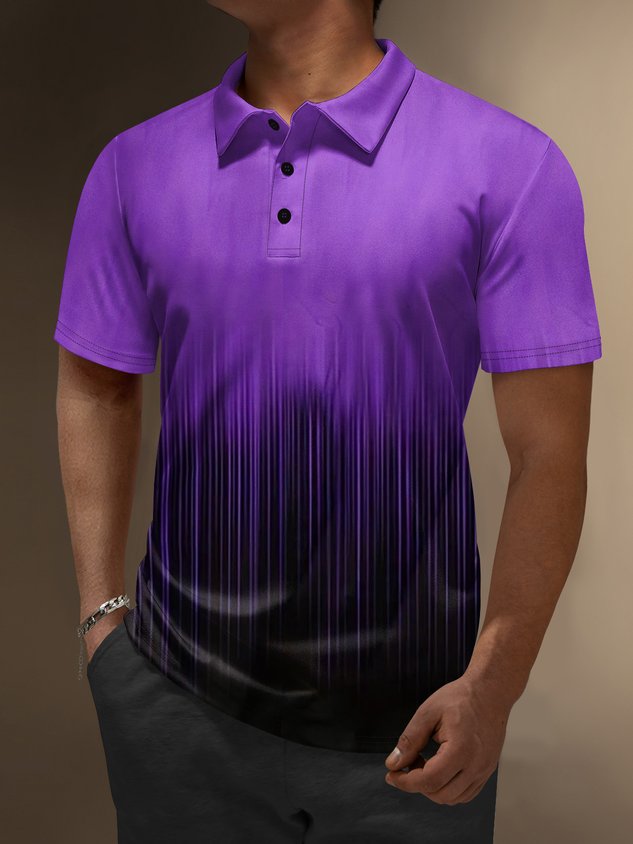 Moisture Wicking Gradient Color Abstract Stripes Short Sleeve Golf Polo