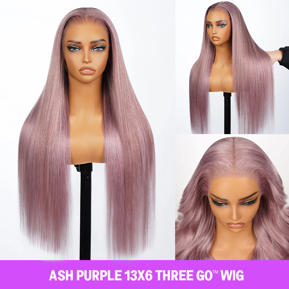 Megalook 13x6 Three-Go™ Ash Purple Glueless Wigs Silky Straight With Drawstring 100% Human Hair Wig