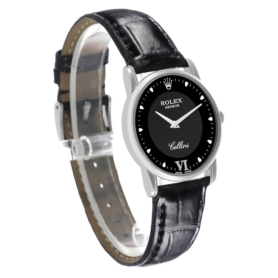 Rolex Cellini Classic Black Dial 18K White Gold Mens Watch 5116