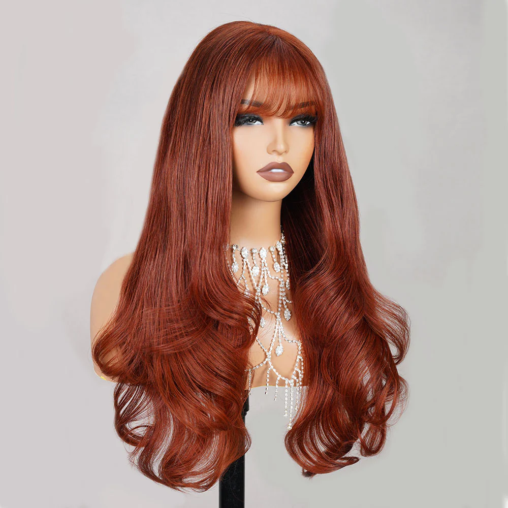 Megalook 5x5 Lace Closure Reddish Brown With Bang Loose Wave Wigs Realistic Hairline
