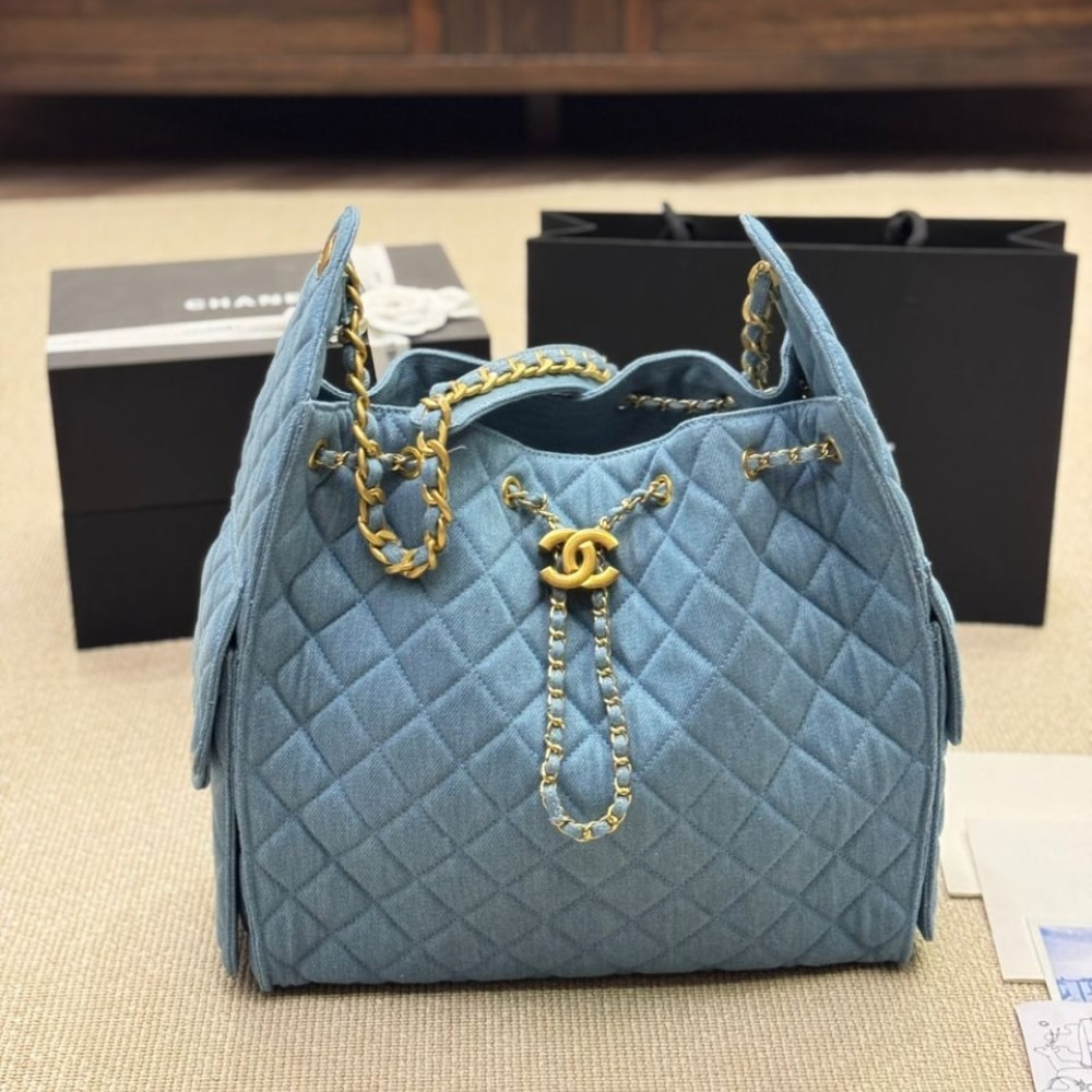 Chanel 25 Medium Handbag Washed Denim Blue And Gold Tone Metal 34cm AS5311 B20603 U0475