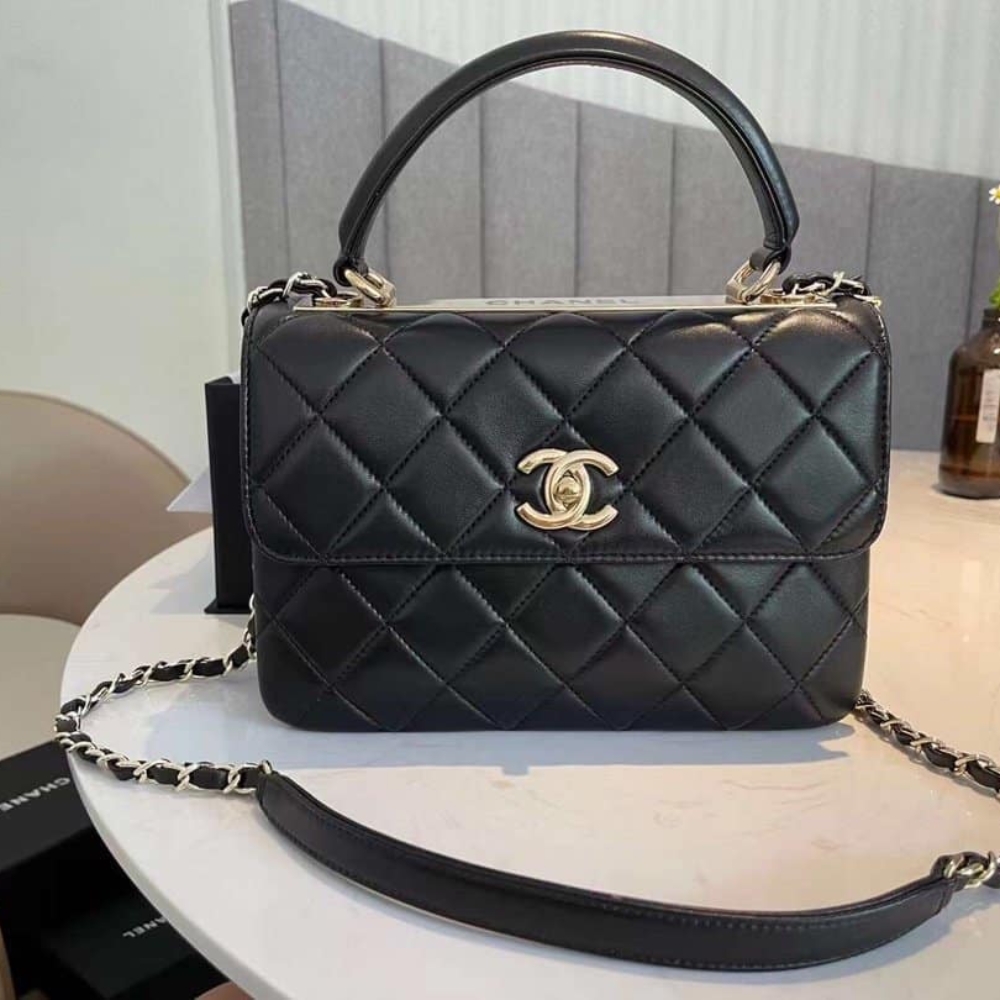 Chanel Flap Bag With Top Handle Black 25cm A92236 Y60767 94305
