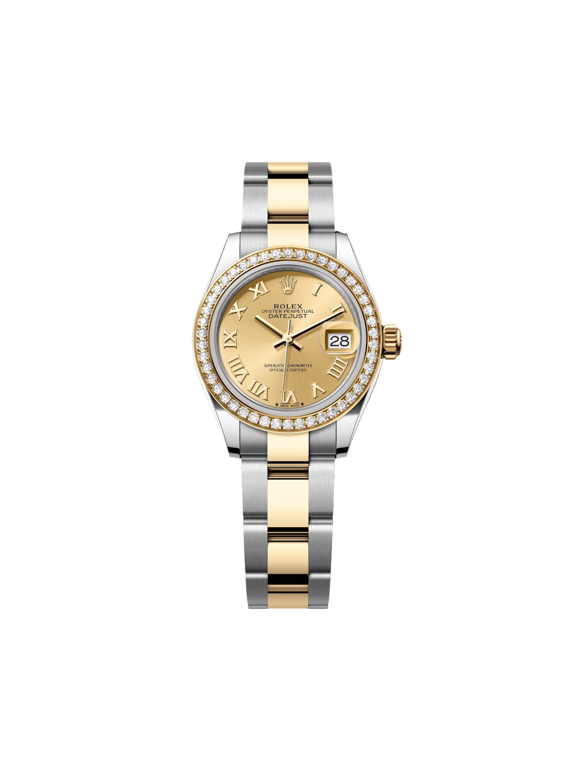 【Super Clone】RLX Lady-Datejust 28mm 279383RBR Champagne Roman Dial Yellow Rolesor Oyster Bracelet
