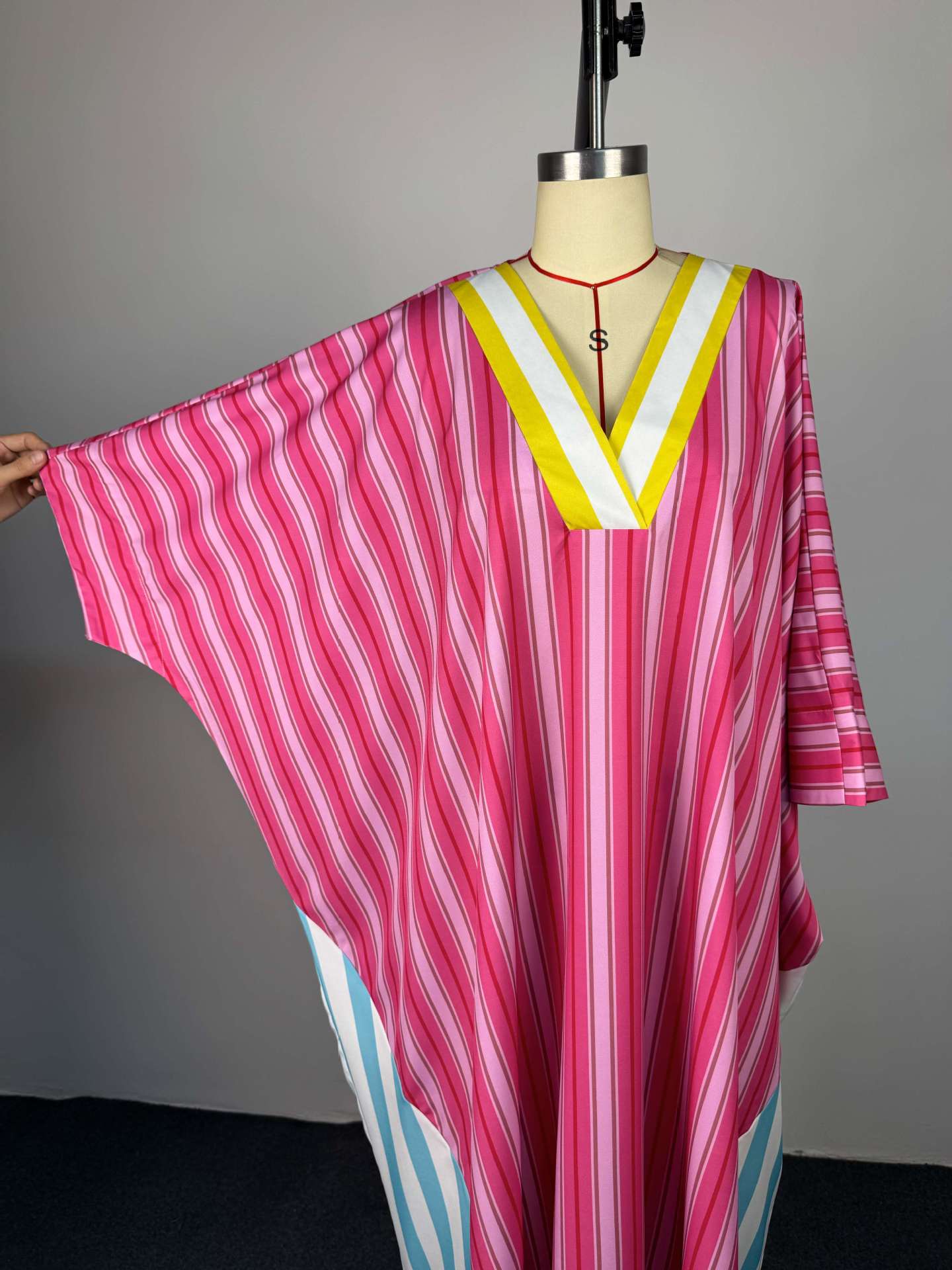 Women African Spring V-Neck Striped Maxi Dress
