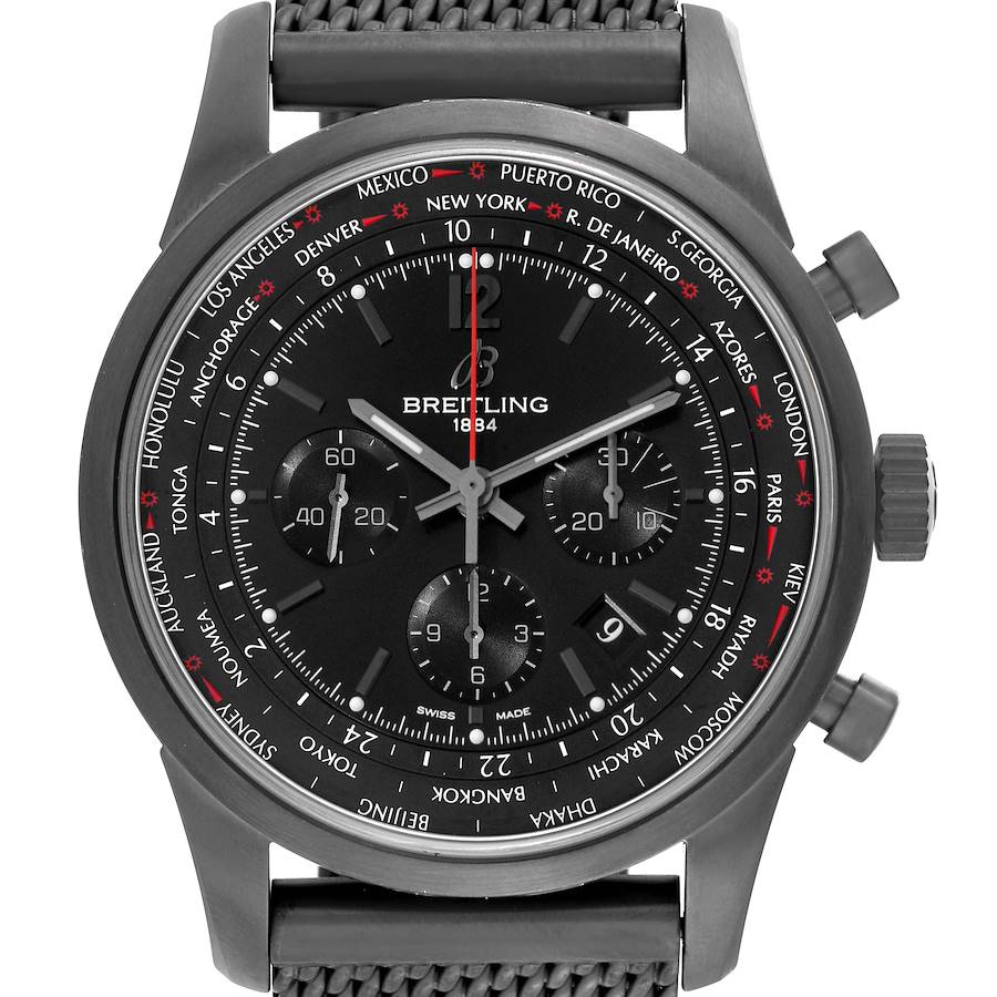 Breitling Transocean Unitime Pilot Black Dial Steel Watch MB0510