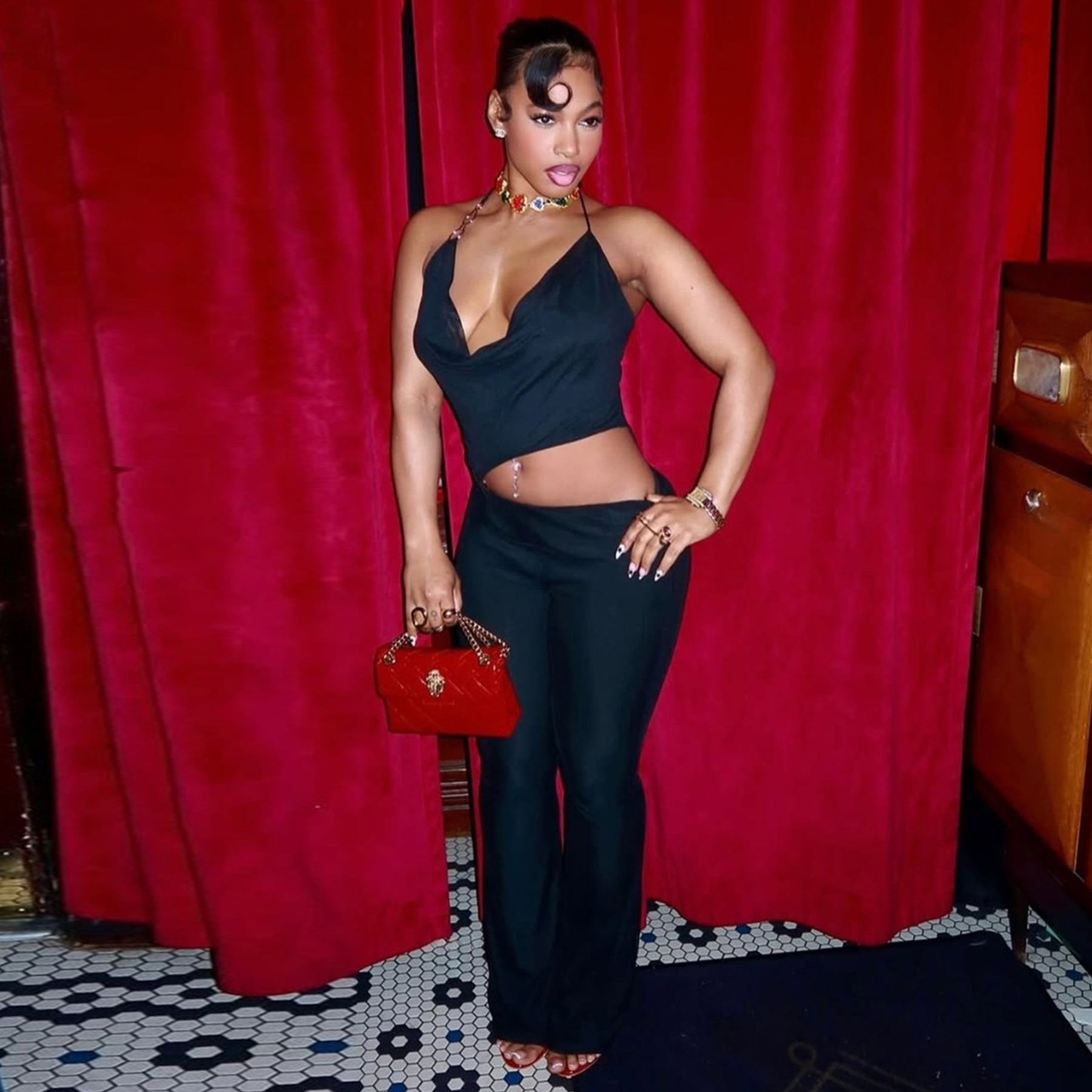 Women’s Circle-Embellished Halter Neck Open-Waist Jumpsuit