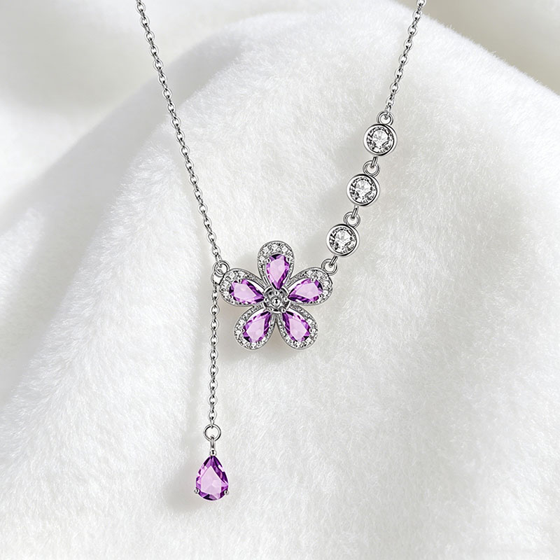 GemVibra Multi-Stone Flower Pendant Necklace in 925 Silver