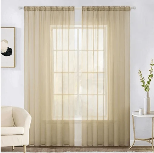 2 Panels Solid Color Sheer Window Curtains Elegant Window Voile Panels/Drapes/Treatment for Bedroom Living Room (54X84 Inches Beige)