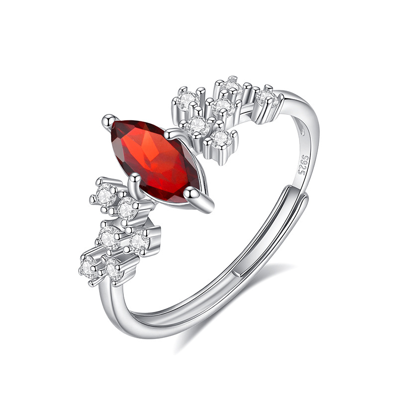 GemVibra Marquise Gemstone Open Ring, S925 Silver with Natural Crystal Variants