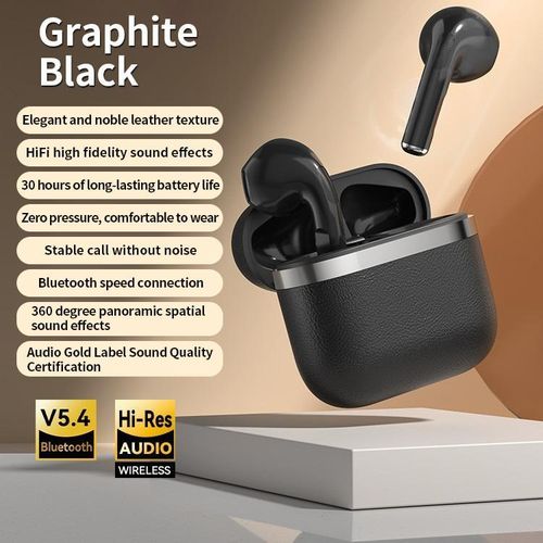 AStar Black Bluetooth earphones with 30-hour long battery life, advanced matte leather, featuring high-definition call resolution and sound effects, designed for travelers and business users