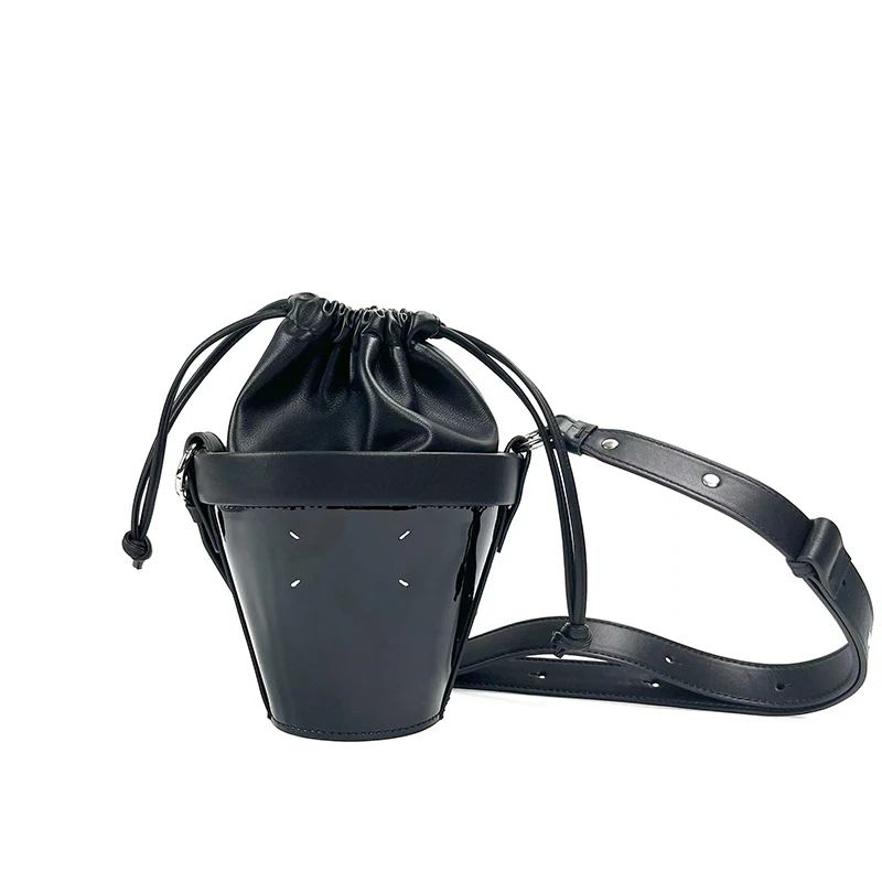 spring and summer new style small fresh bright leather bucket bag for women, versatile, fashionable and simple one-shoulder cross-body