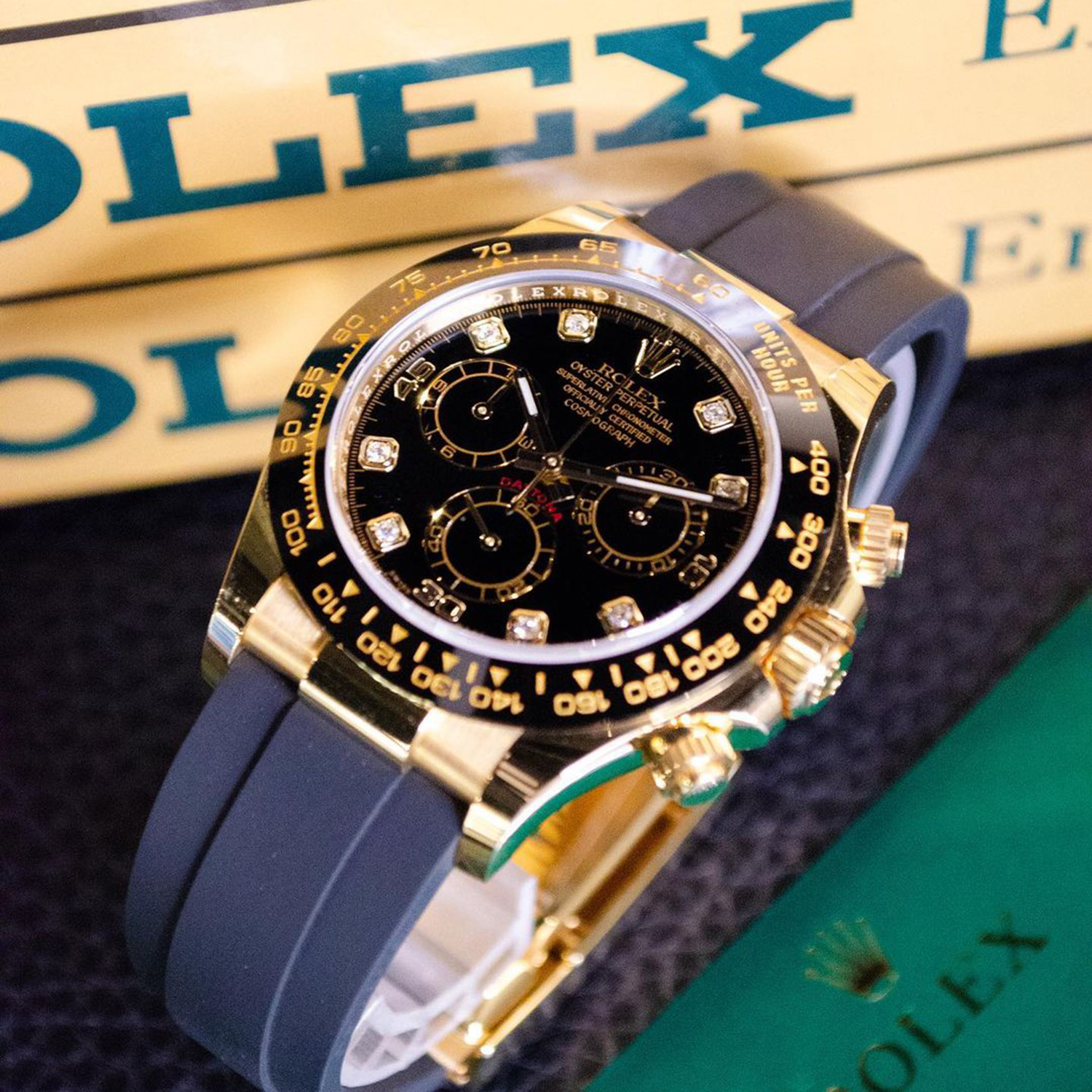 Rolex Daytona Yellow Gold Black-Diamond Oysterflex Strap 116518LN-0046
