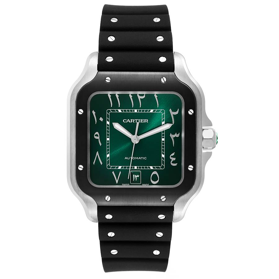 Cartier Santos de Cartier Green Arabic Dial Steel Mens Watch WSSA0055