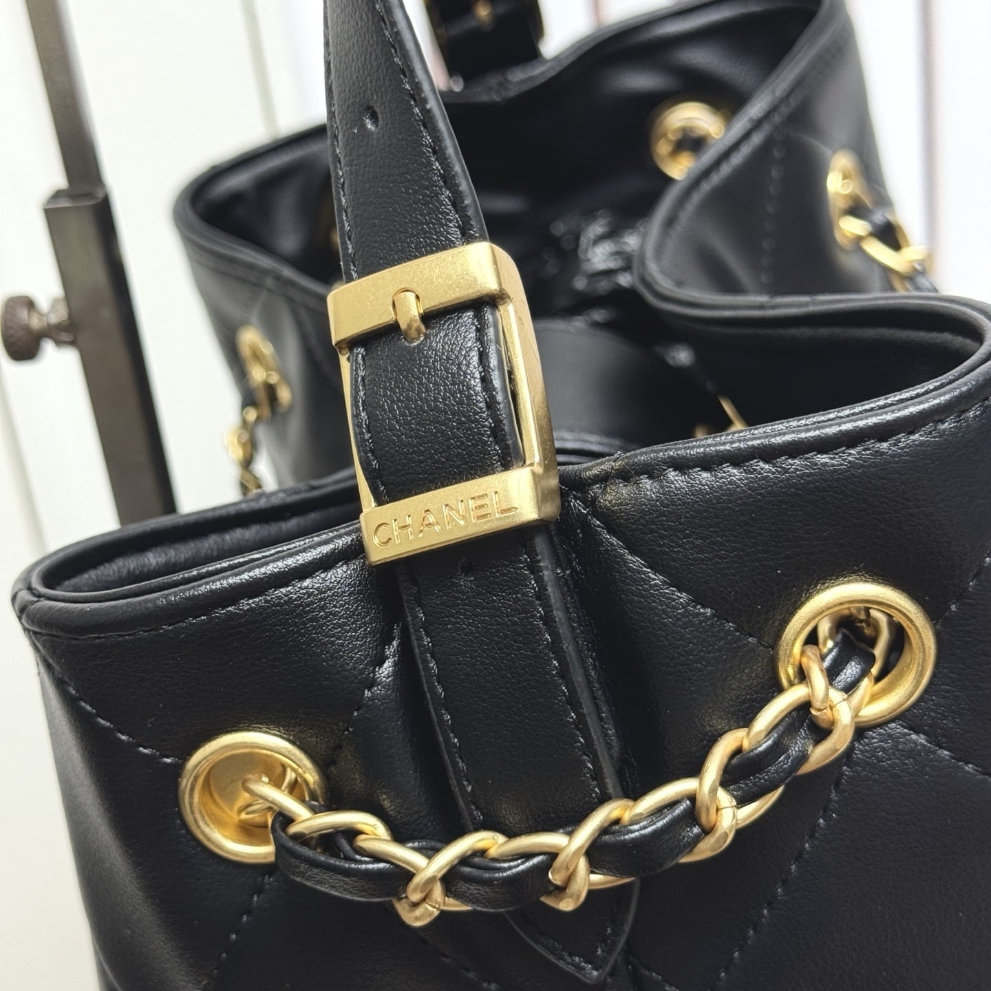 Chanel Shopping Bag Gold Tone Metal Black 33Cm AS5635 B20829 94305