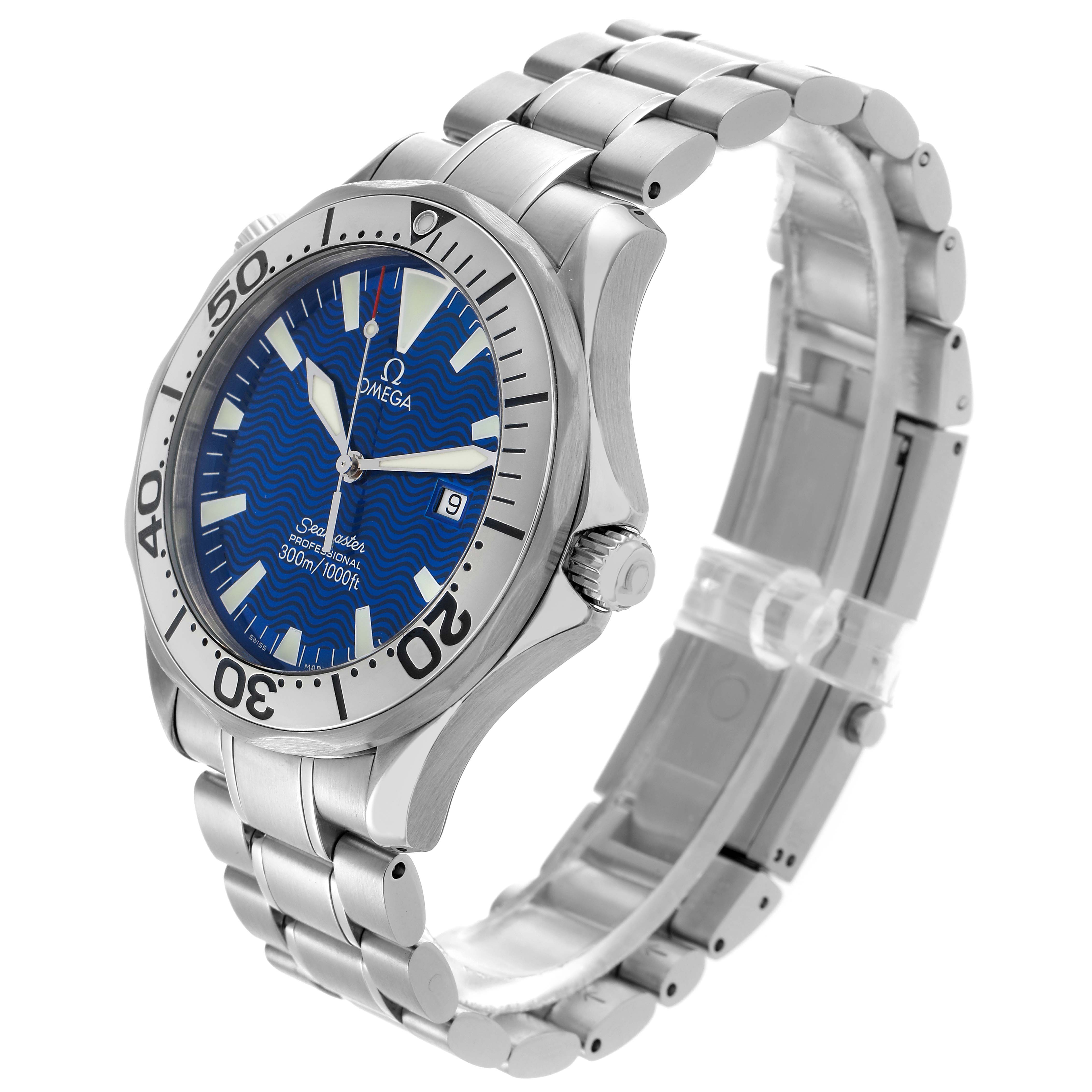 Omega Seamaster Electric Blue Wave Dial Steel Mens Watch 41.0 MM 2265.80.00 Card