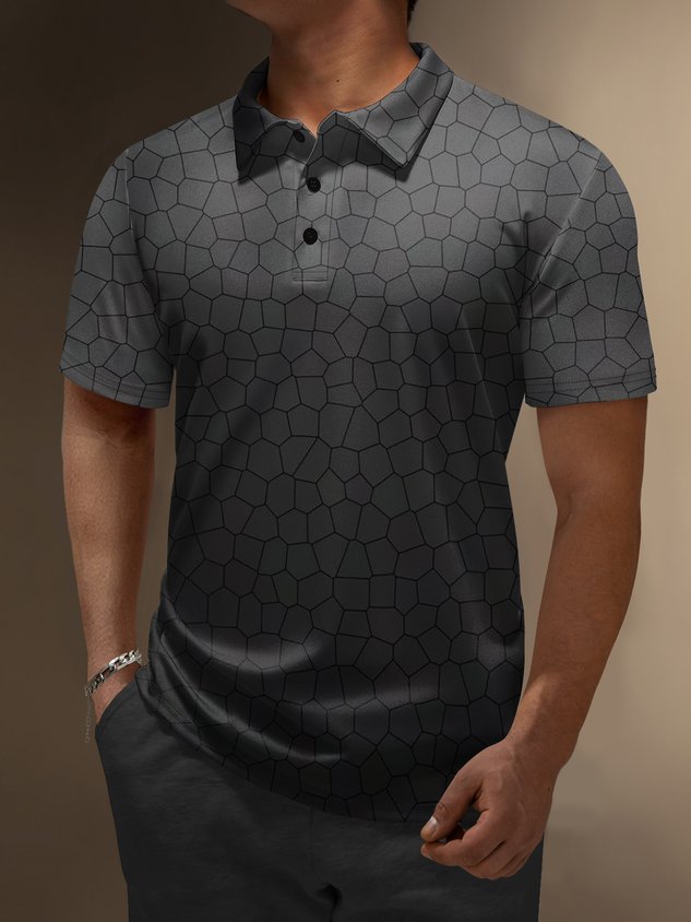 Moisture-wicking Gradient Color Abstract Geometric Short Sleeve Golf Polo