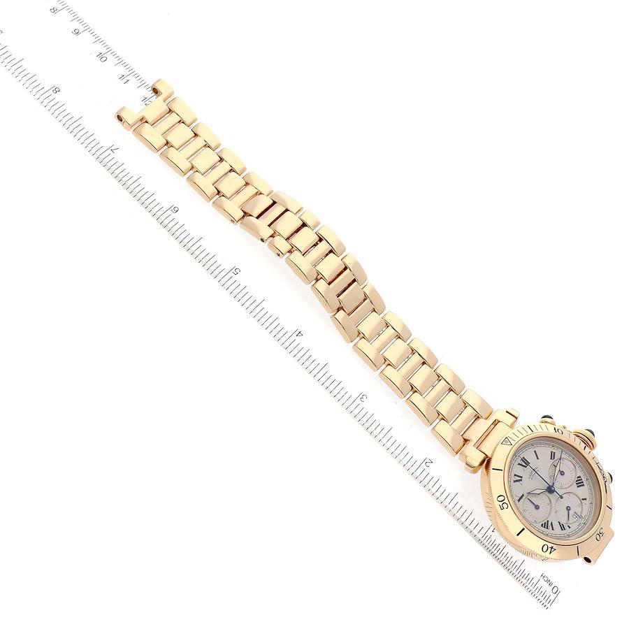 Cartier Pasha 38 Chronograph Yellow Gold Silver Dial Mens Watch W524428