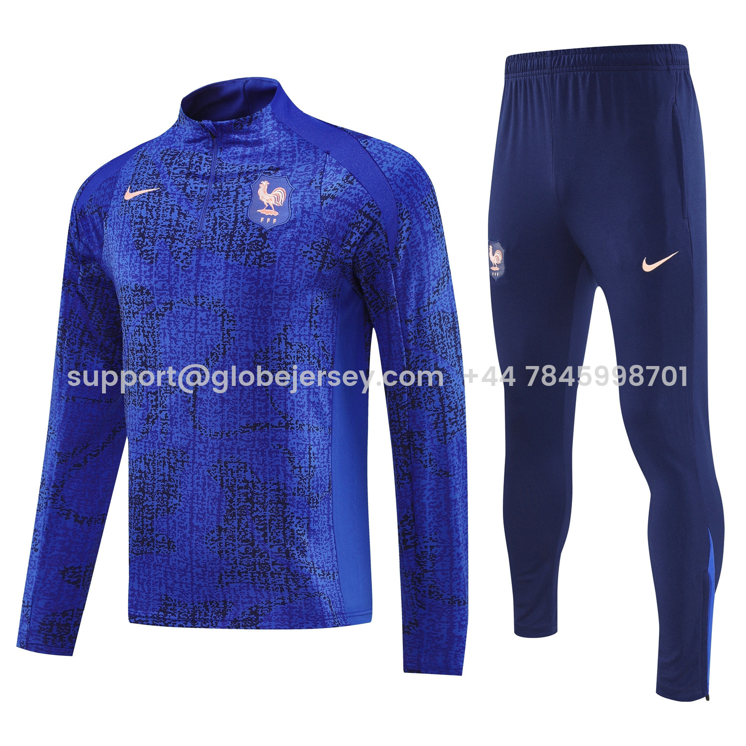 France 2026 Long Sleeves Training Set - Ocean Blue Top & Dark Blue Pants
