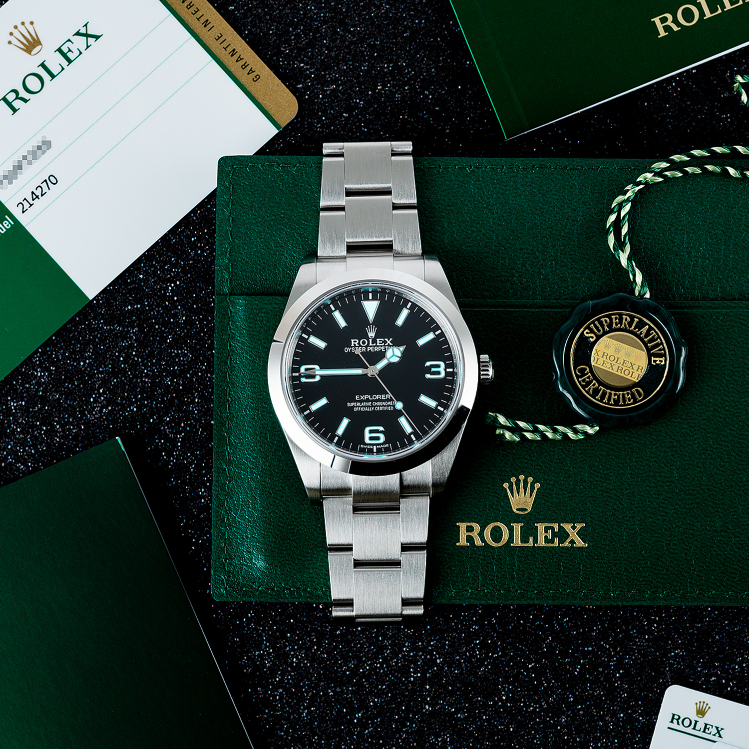 Rolex Explorer I MKII Stainless Steel Black Arabic Index 39mm 214270-0003 Unworn