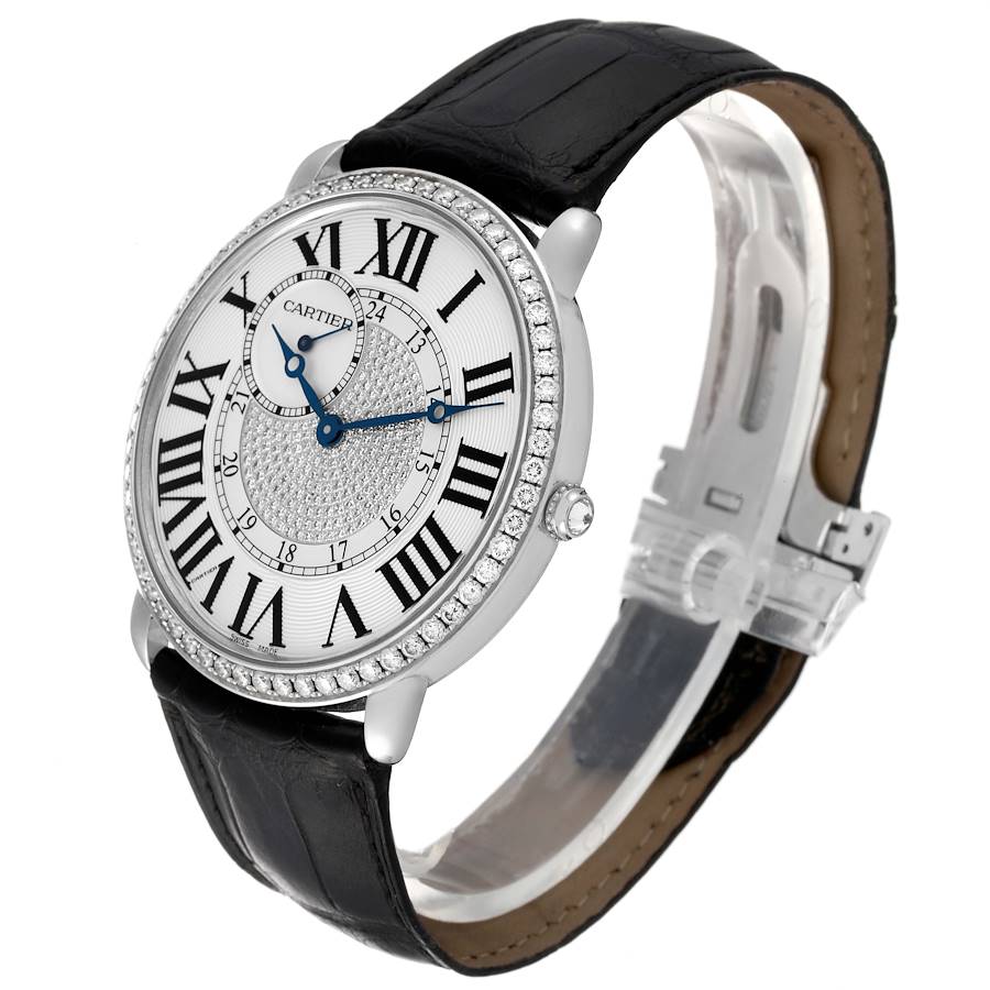 Cartier Ronde Louis White Gold Pave Diamond Mens Watch WR007004