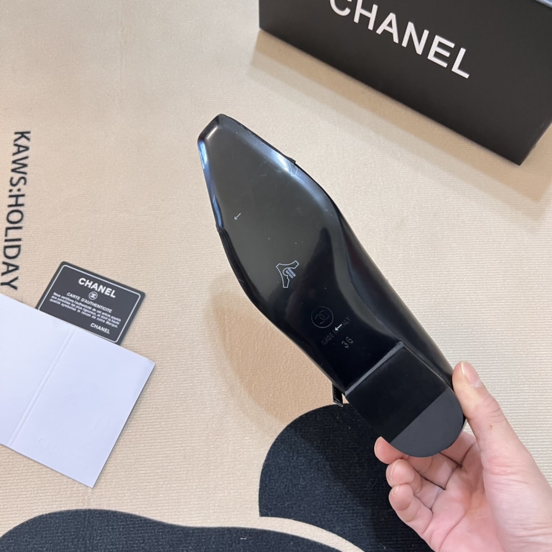 Chanel Square Toe Ballet Flats Black