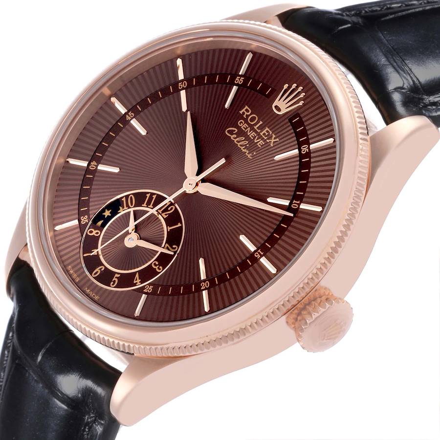 Rolex Cellini Dual Time Brown Dial Rose Gold Automatic Mens Watch 50525