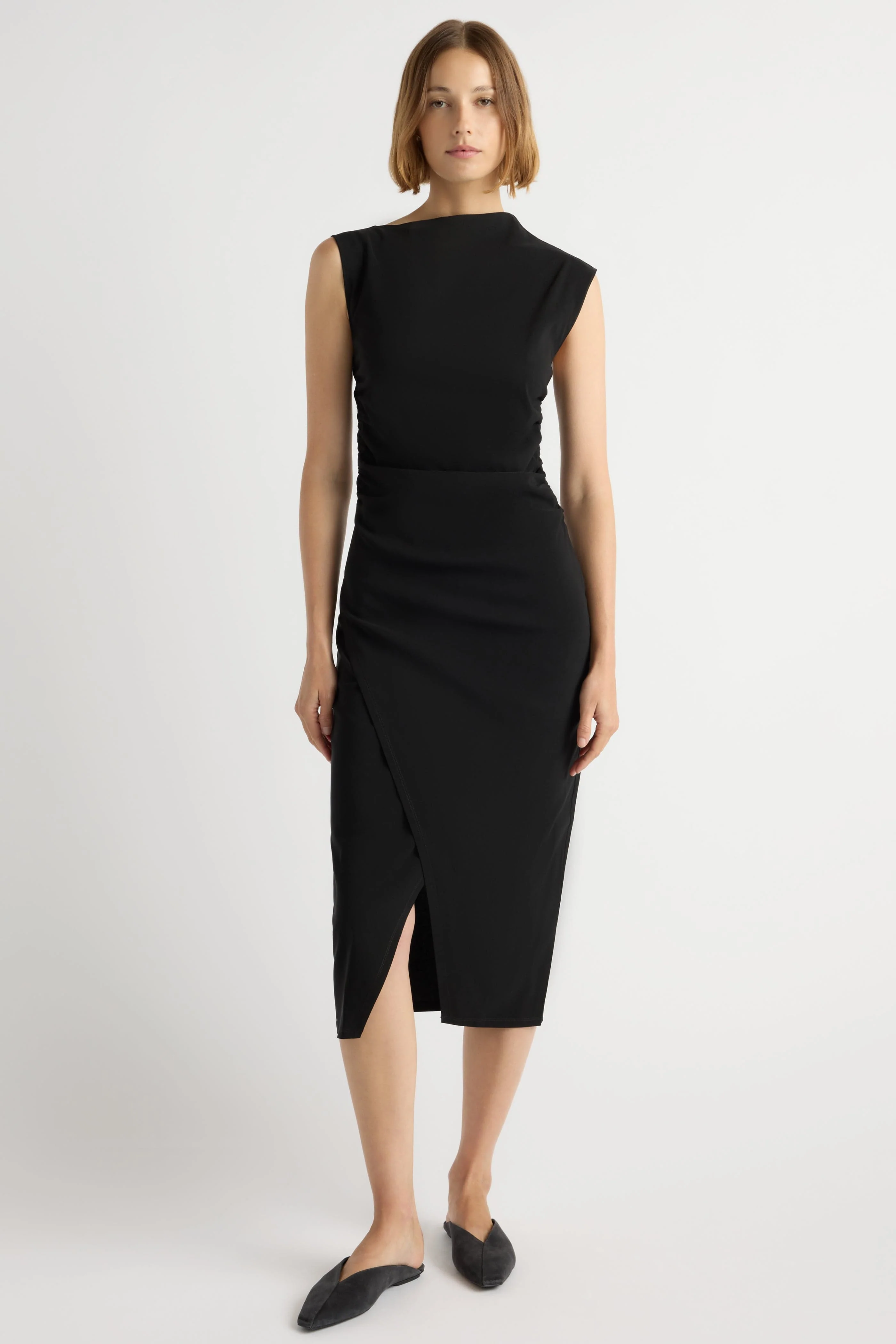 Manon Asymmetric-Neck Ruched Dress