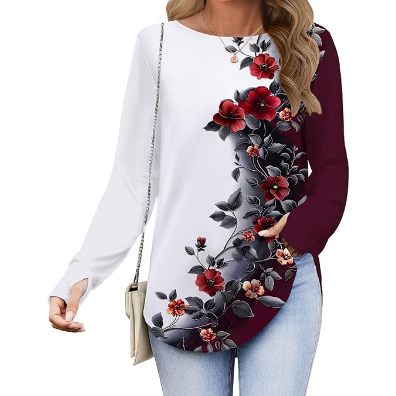 Women's Long Sleeve Crew Neck Tunic Tops