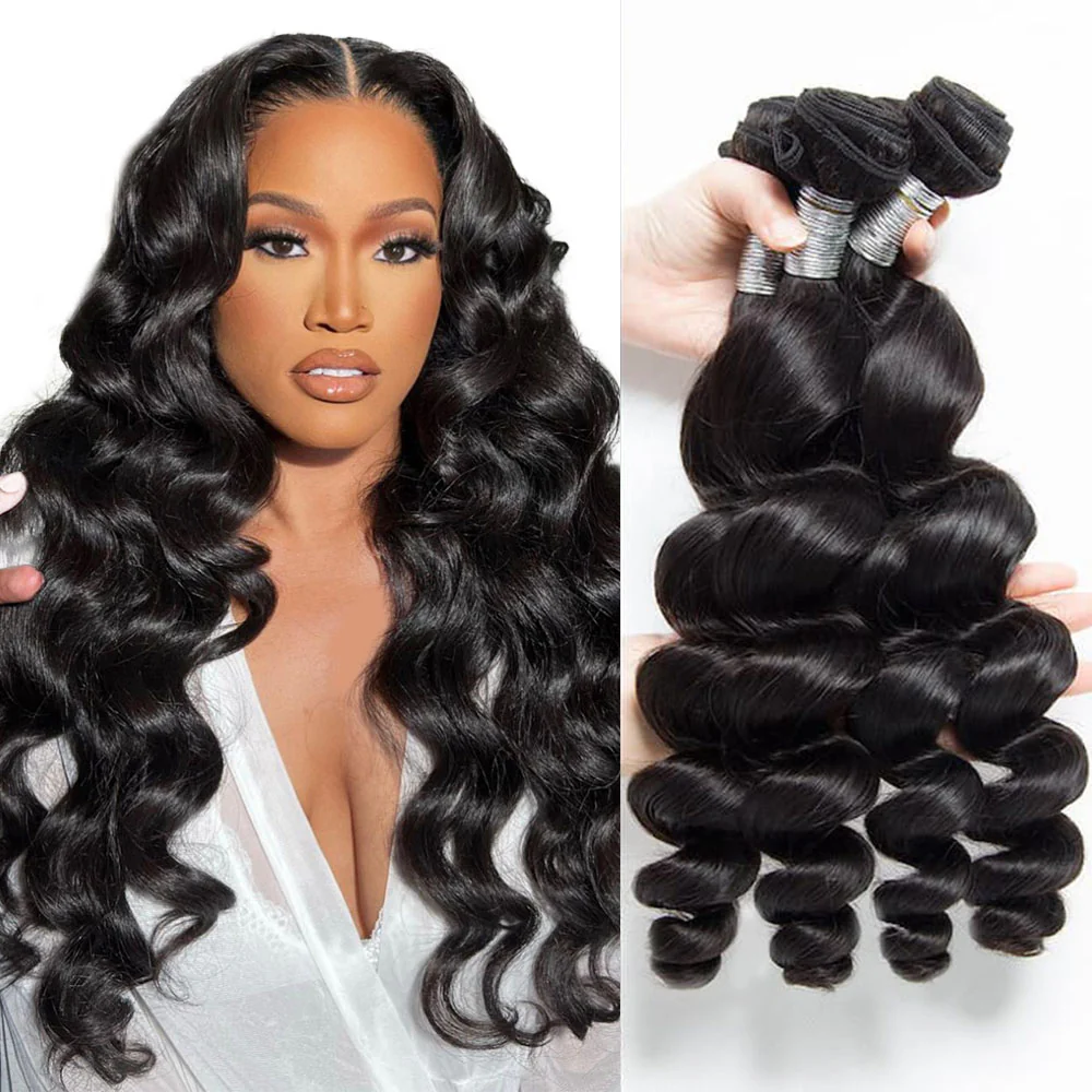 Megalook 10A Loose Wave Bundles Brazilian Hair Weave Extensions 3 Pcs Remy Human Hair Wefts