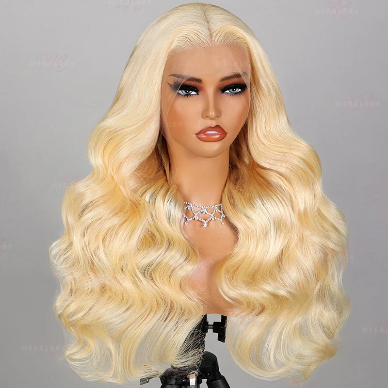 $100 OFF Code: MS100 | Megalook 13x4 Transparent Lace Wig Loose Body Long Length #613 Blonde Pre Plucked Hairline Bleached 3D Human Hair Wig