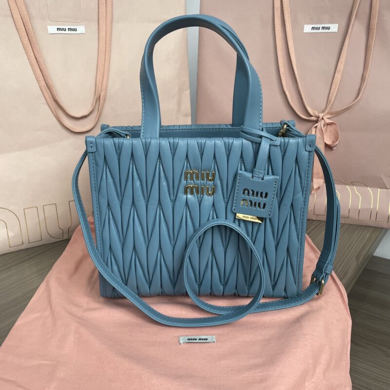 Replica Miu Miu Matelassé Tote Blue